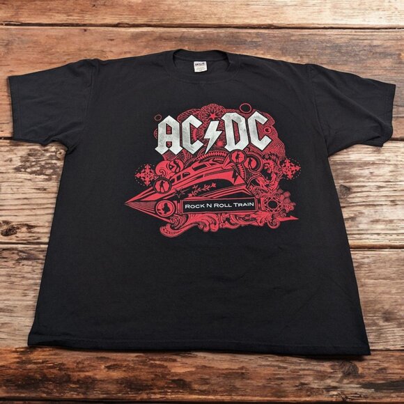 Vintage‎ AC/DC Rock N Roll Train Black Ice 08/09 Tour Band T-Shirt 2XL Anvil - Picture 1 of 6